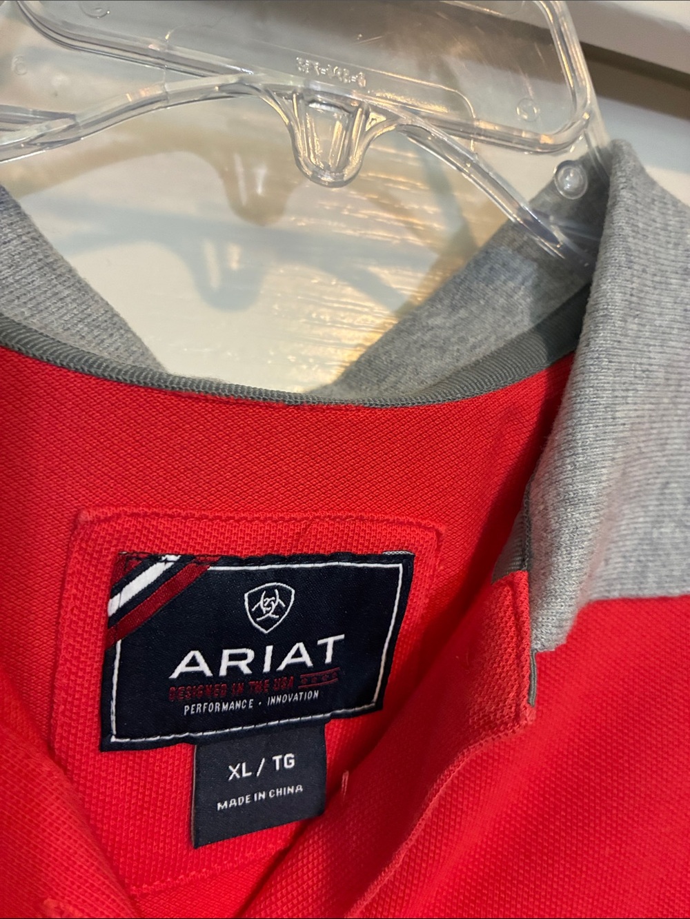 Ariat Red Polo with White Diagonal Stripe and Gray Accents - Picture 2 of 4